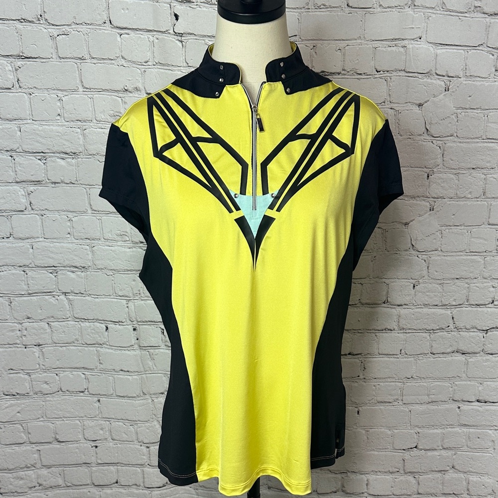 Jamie Sadock 1/4 zip golf shirt, yellow and black with stud details Large
